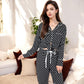 Anna-Kaci Women's Polka Dot Long Sleeve Pajama Set with Button-Up Top and Drawstring Pants