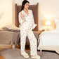 Women's Heart Print 2-Piece Pajama Set with Long Sleeve Button-Up Top and Relaxed Fit Pants