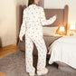 Women's Heart Print 2-Piece Pajama Set with Long Sleeve Button-Up Top and Relaxed Fit Pants