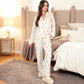 Women's Heart Print 2-Piece Pajama Set with Long Sleeve Button-Up Top and Relaxed Fit Pants