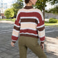 Striped Mock Neck Sweater with Color Block Design