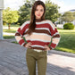 Striped Mock Neck Sweater with Color Block Design