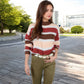 Striped Mock Neck Sweater with Color Block Design