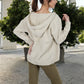 Knit Button-Up Cardigan with Drawstring Hood and Ribbed Hem