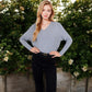 Textured Knit Sweater with V-Neckline and Ribbed Sleeves