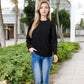 Long Sleeve Ribbed Knit Sweater with Gathered Shoulders