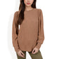 Long Sleeve Ribbed Knit Sweater with Gathered Shoulders