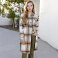 Long Plaid Button-Up Shacket with Chest Pockets Side Slits