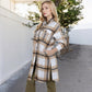 Long Plaid Button-Up Shacket with Chest Pockets Side Slits