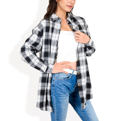 Long Sleeve Plaid Button-Up Shirt Jacket