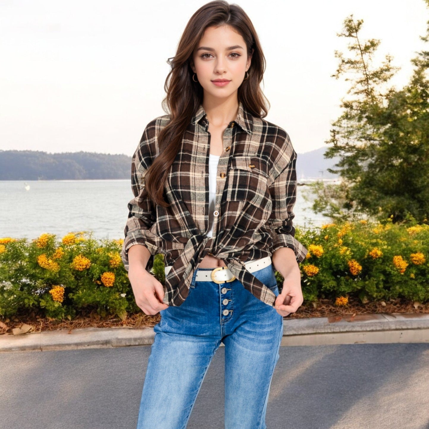 Long Sleeve Plaid Button-Up Shirt Jacket