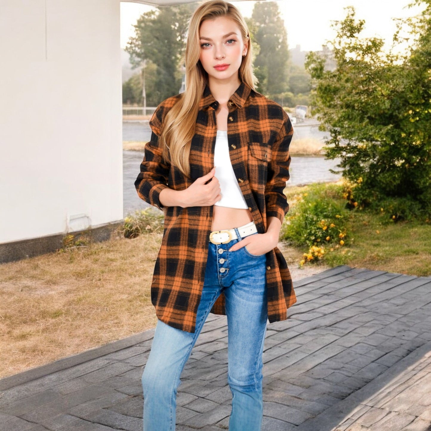 Long Sleeve Plaid Button-Up Shirt Jacket