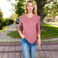 Long Sleeve V-Neck Top with Ruffled Shoulder Detail