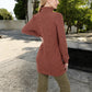 Mock Neck Long Sleeve Ribbed Knit Tunic with Front Pockets