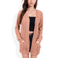 Open Front Ribbed Cardigan with Long Sleeves Front Pockets