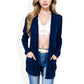 Open Front Ribbed Cardigan with Long Sleeves Front Pockets