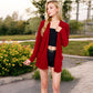 Open Front Ribbed Cardigan with Long Sleeves Front Pockets