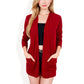 Open Front Ribbed Cardigan with Long Sleeves Front Pockets