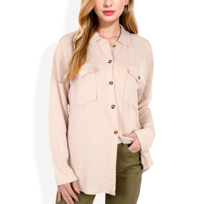 Long Sleeve Button-Up Shirt with Chest Pockets