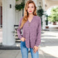 V-Neck Ribbed Knit Long Sleeve Top with Button Detail