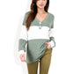 Anna-Kaci Women's Color Block Ribbed Knit Top with Button Detail and V-Neckline