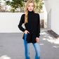 Ribbed Knit Turtleneck Tunic Sweater with Front Pockets