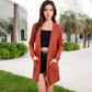 Open Front Ribbed Knit Cardigan with Front Pockets