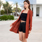 Open Front Ribbed Knit Cardigan with Front Pockets