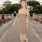 Women's Striped Knit Midi Dress with Long Sleeves and Ribbed Texture