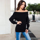 Off-Shoulder Ribbed Knit Sweater with Long Sleeves