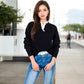 Long Sleeve Sweater with V-Neckline and Lace Trim Detail