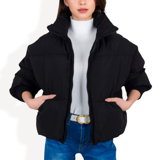 Oversized Quilted Puffer Jacket with Zipper Front