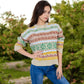 Women's Multi-Color Fair Isle Knit Sweater with Crew Neck and Long Sleeves