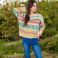 Women's Multi-Color Fair Isle Knit Sweater with Crew Neck and Long Sleeves