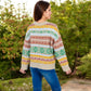 Women's Multi-Color Fair Isle Knit Sweater with Crew Neck and Long Sleeves