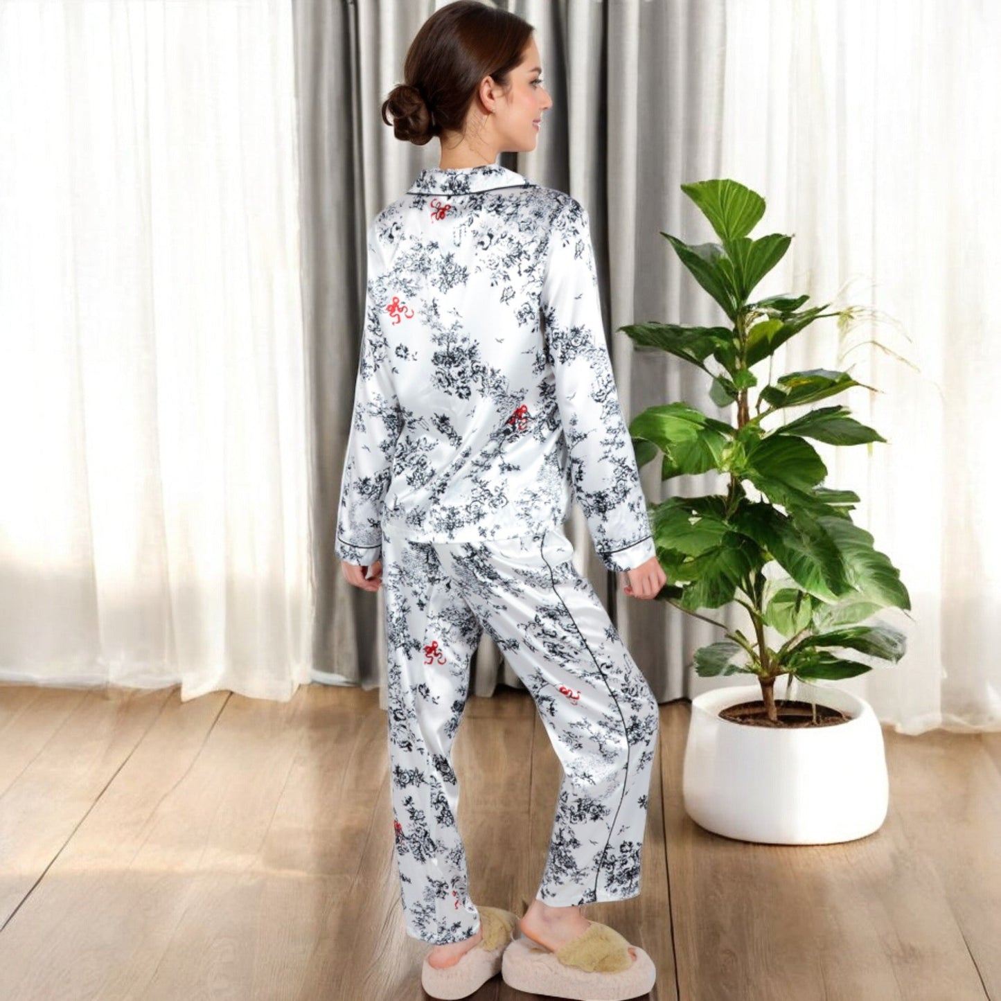 Anna-Kaci Women's Floral Print 2-Piece Sleepwear Set with Relaxed Fit