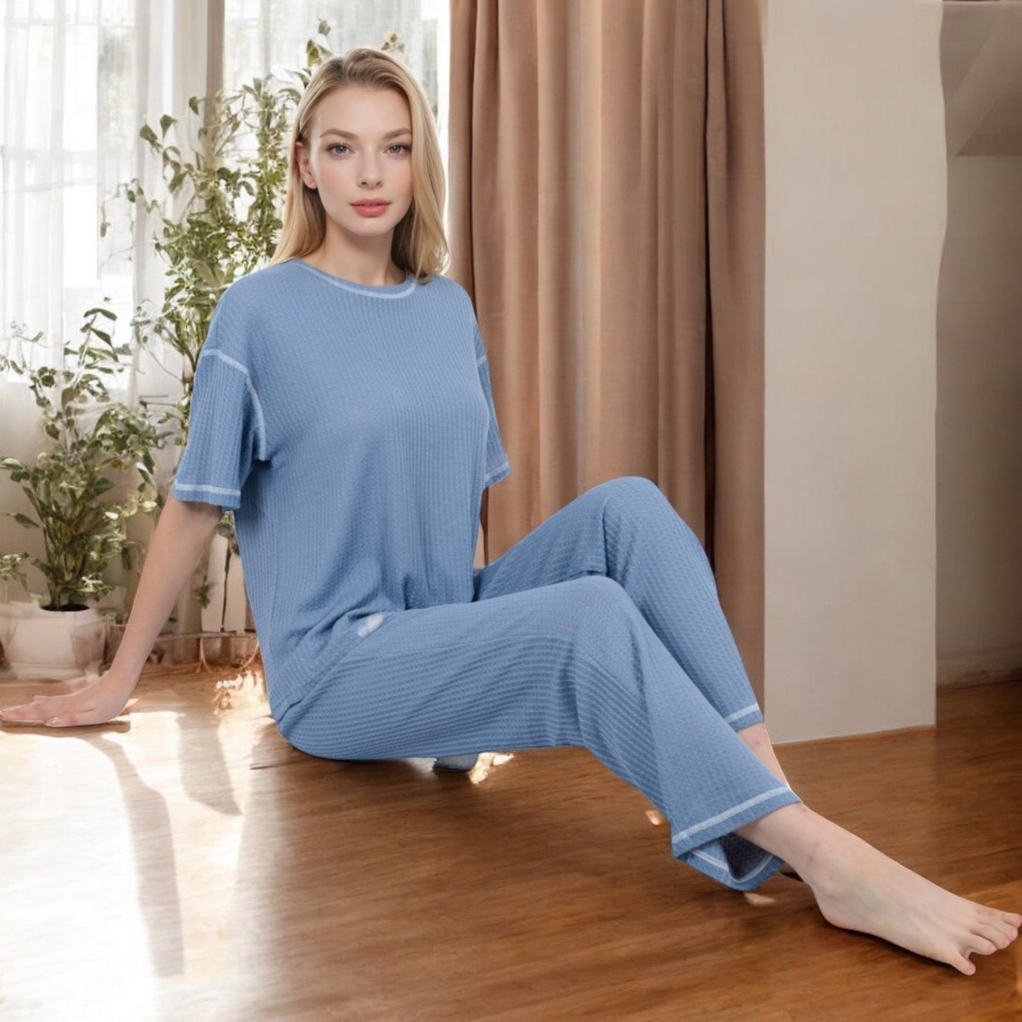 Anna-Kaci Women's Short Sleeve 2-Piece Sleepwear Set with Relaxed Fit