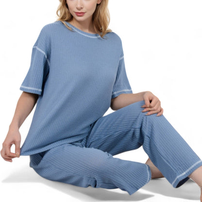 Anna-Kaci Women's Short Sleeve 2-Piece Sleepwear Set with Relaxed Fit