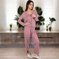 Women's Satin 2-Piece Pajama Set with Button-Up Long Sleeve Top and Relaxed Fit Pants