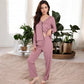 Women's Satin 2-Piece Pajama Set with Button-Up Long Sleeve Top and Relaxed Fit Pants