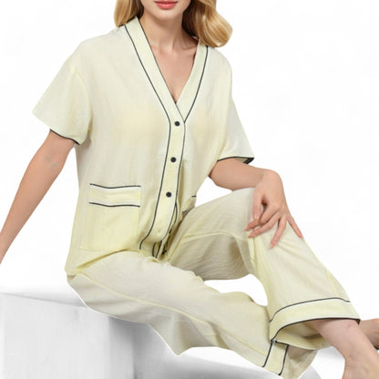 Anna-Kaci Women's Short Sleeve V-Neck 2-Piece Sleepwear Set with Relaxed Fit