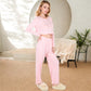 Ribbed Button-Down Long Sleeve Top and Wide-Leg Pants Lounge Set