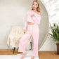 Ribbed Button-Down Long Sleeve Top and Wide-Leg Pants Lounge Set