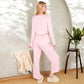 Ribbed Button-Down Long Sleeve Top and Wide-Leg Pants Lounge Set