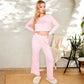 Ribbed Button-Down Long Sleeve Top and Wide-Leg Pants Lounge Set