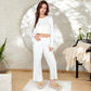 Ribbed Button-Down Long Sleeve Top and Wide-Leg Pants Lounge Set