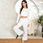 Ribbed Button-Down Long Sleeve Top and Wide-Leg Pants Lounge Set