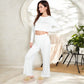 Ribbed Button-Down Long Sleeve Top and Wide-Leg Pants Lounge Set