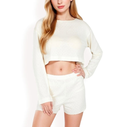 Long Sleeve Crop Top and Elastic Waist Lounge Shorts Set