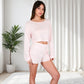 Long Sleeve Crop Top and Elastic Waist Lounge Shorts Set